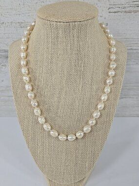 White Freshwater Pearl Necklace Baroque Off‑Round Single Strand Elegant 18in....